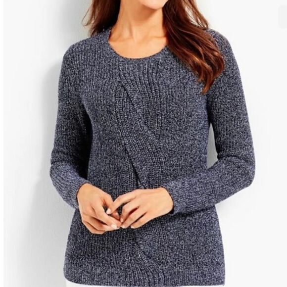 Talbots Cable Knit Twist Front Sweater In Marbled Gray Size Small Petite - Picture 14 of 14